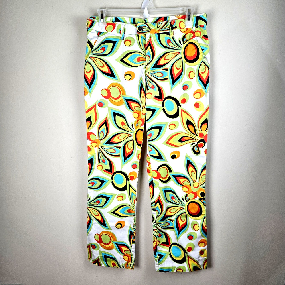 Loudmouth Golf Pants Men's 34x30 Shagadelic Psychedelic Flowers AOP green Chino